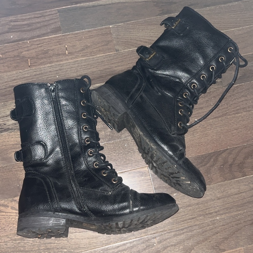 Wild Diva Lounge Black Moto Boots Zip & Lace Up Grunge Style 7.5